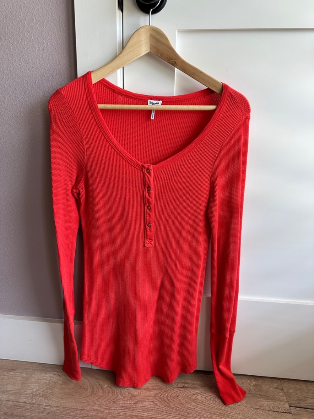 Splendid Red Long-Sleeve Ribbed Henley